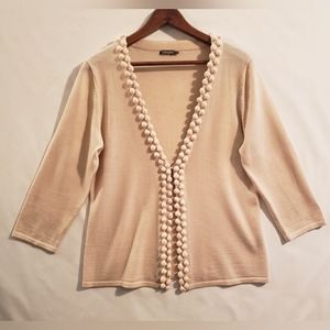 J. McLaughlin Women's Tan 100% Merino Wool Bauble Trim Cardigan Sweater Size: M